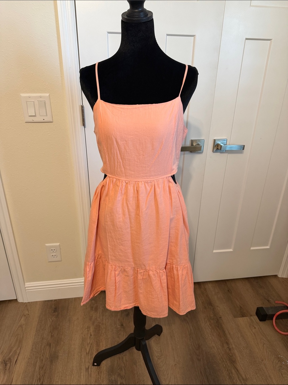 Peach Love California Peach Midi Dress with Cutout Detail